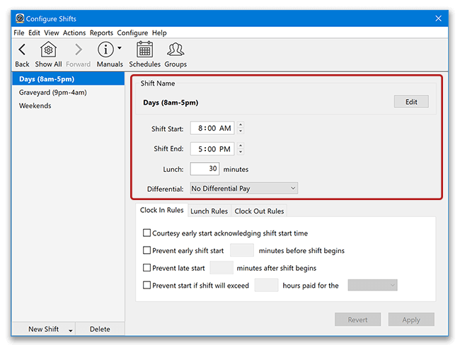 Virtual TimeClock Create Shifts