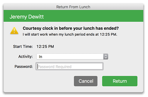 Virtual TimeClock Courtesy Early Lunch Return