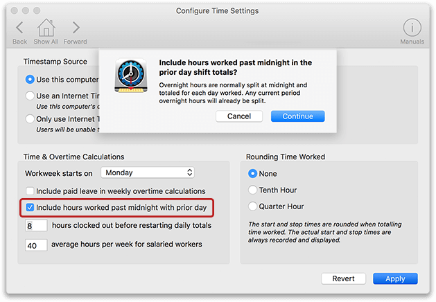 Time Settings in Virtual TimeClock showing Hours off the clock setting