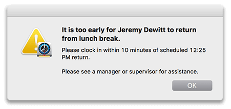Virtual TimeClock Prevent Early Lunch Return