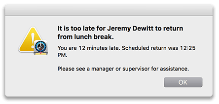 Virtual TimeClock Prevent Late Lunch Return