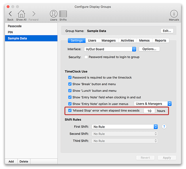 Pro and Network Edition Missed Stop Settings