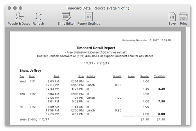 Virtual TimeClock Rounded Time Card