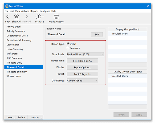 Report Writer settings