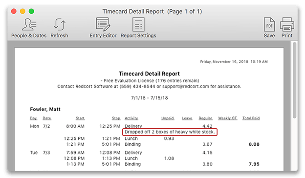 Virtual TimeClock Notes on Timecards