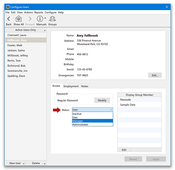 Changing user status to manager