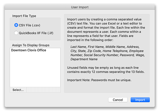 Virtual TimeClock Import Users