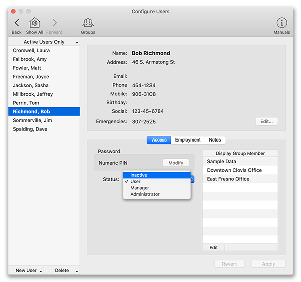 Inactivating a user in Virtual TimeClock