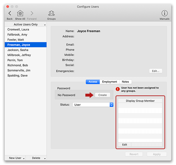 Setting up a user in Virtual TimeClock time tracking software