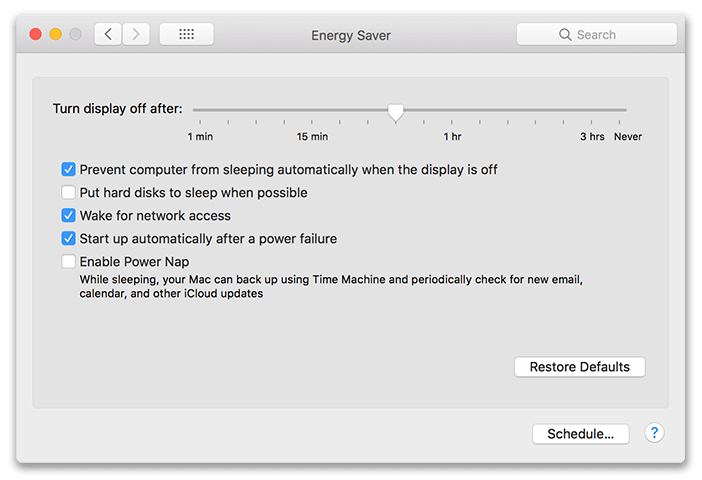 macOS Energy Saver Settings