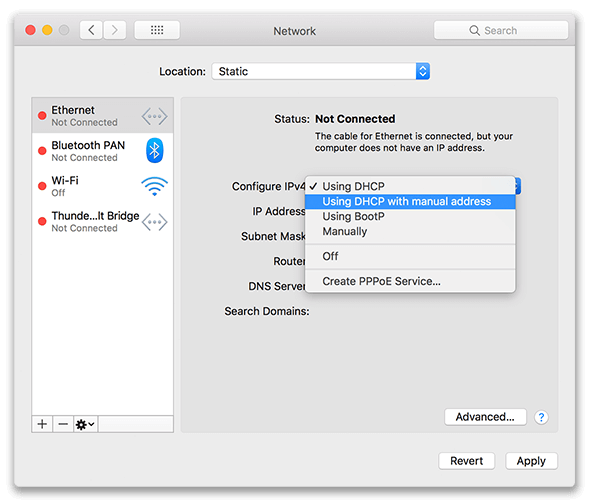 macOS DHCP with Manual Address