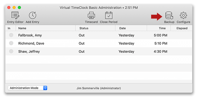 Backing up the database in Virtual TimeClock Basic