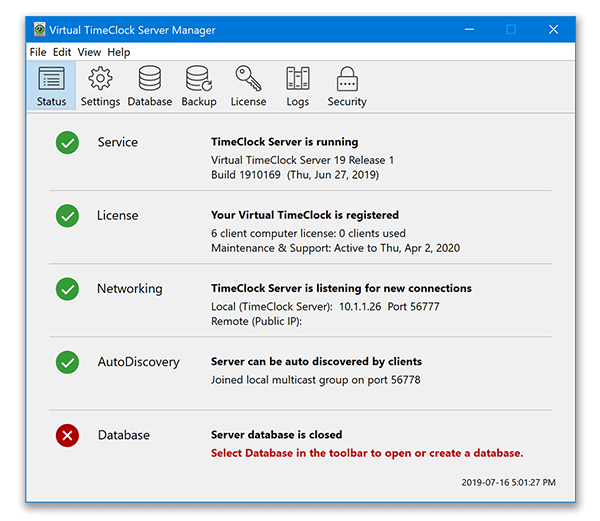 Virtual timeclock server manager Virtual timeclock server manager
