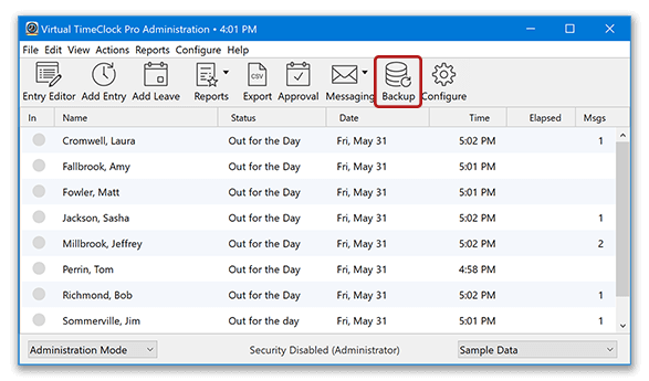 Backing up database from Pro administration