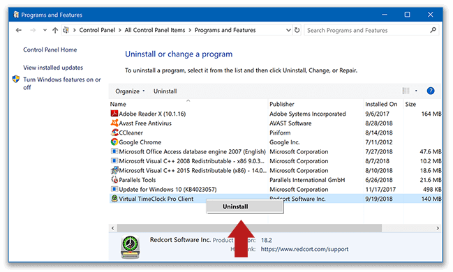 Uninstalling TimeClock Clients in Windows