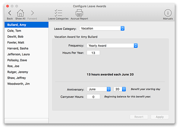 Adding remaining leave award in Virtual TimeClock