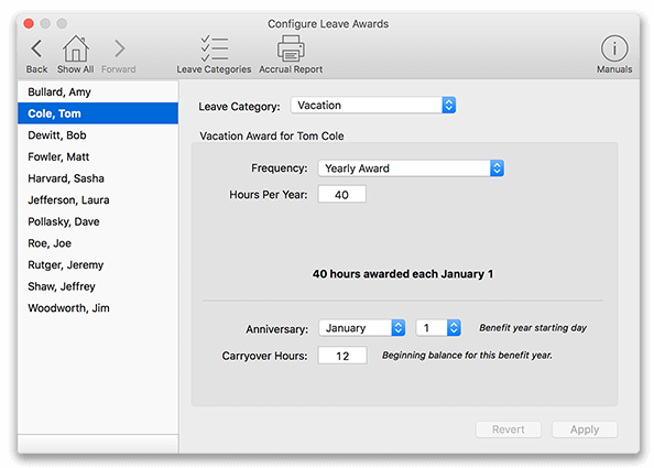 Adding original leave award in Virtual TimeClock