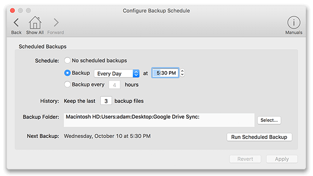 Virtual TimeClock Scheduled Backups