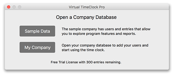 Opening a database in Virtual TimeClock