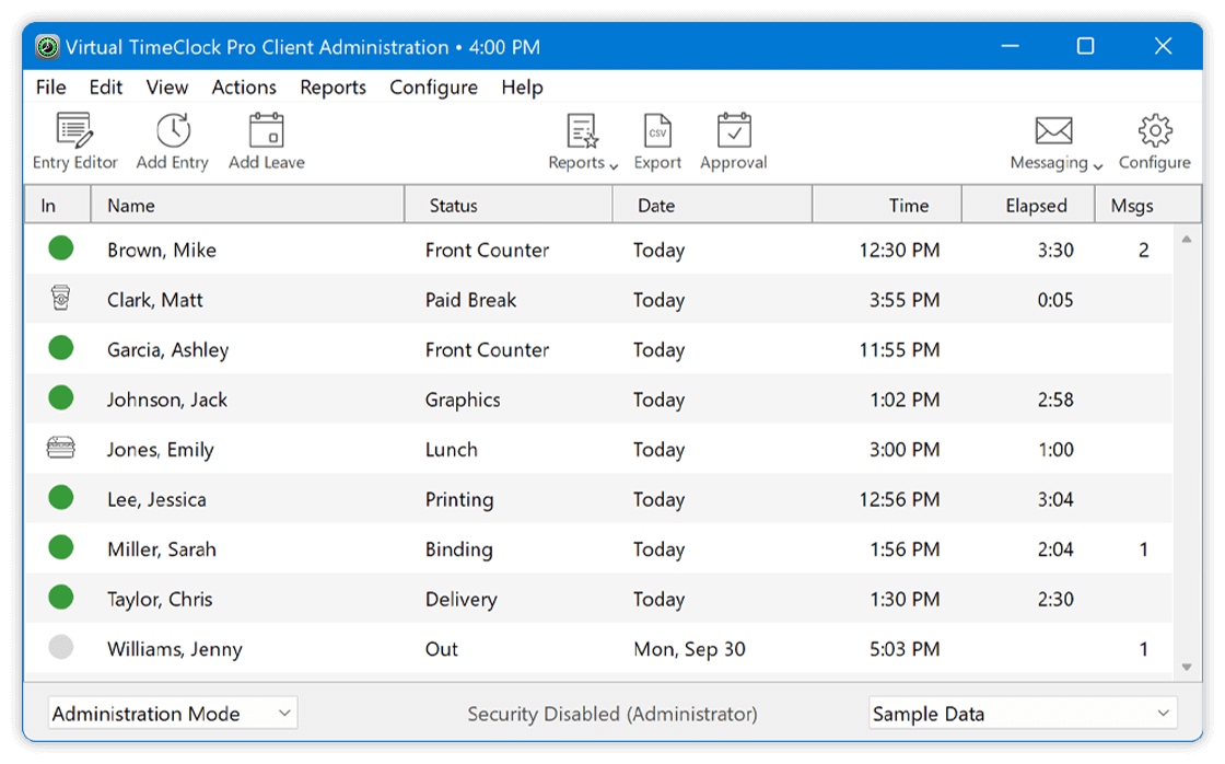 Virtual TimeClock Administration