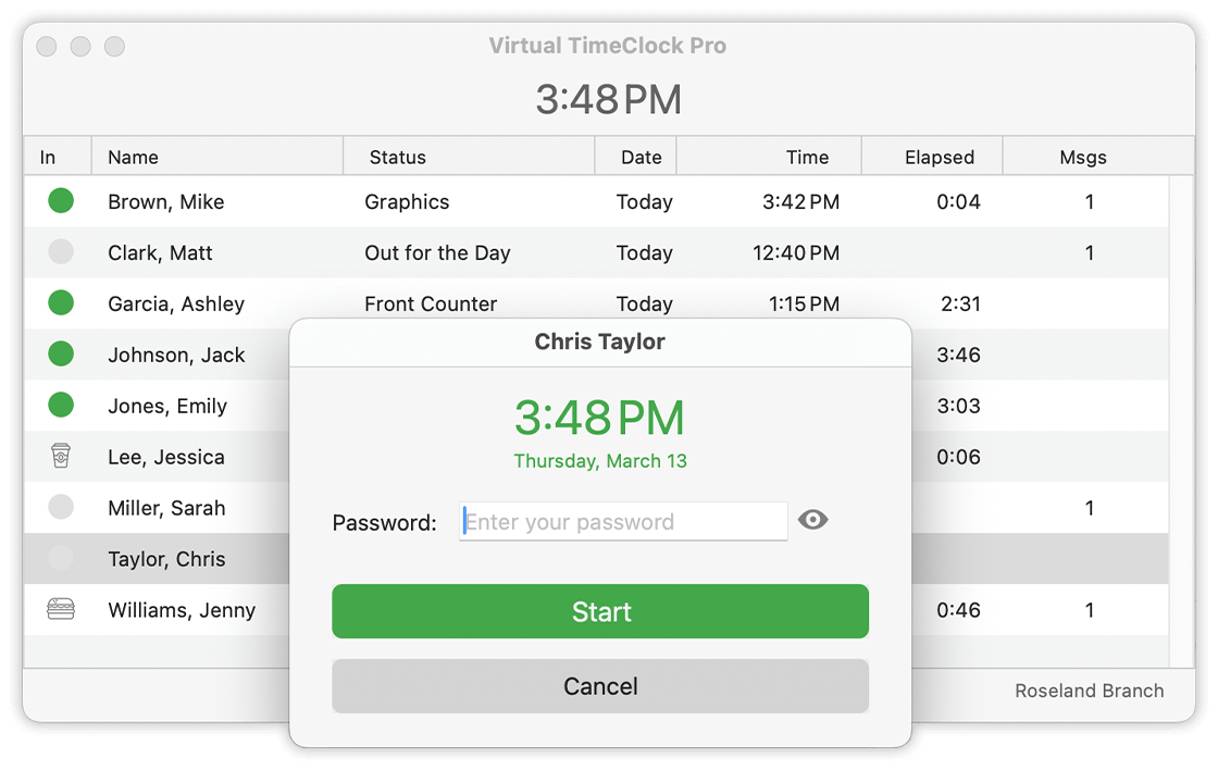 Virtual TimeClock Clock In