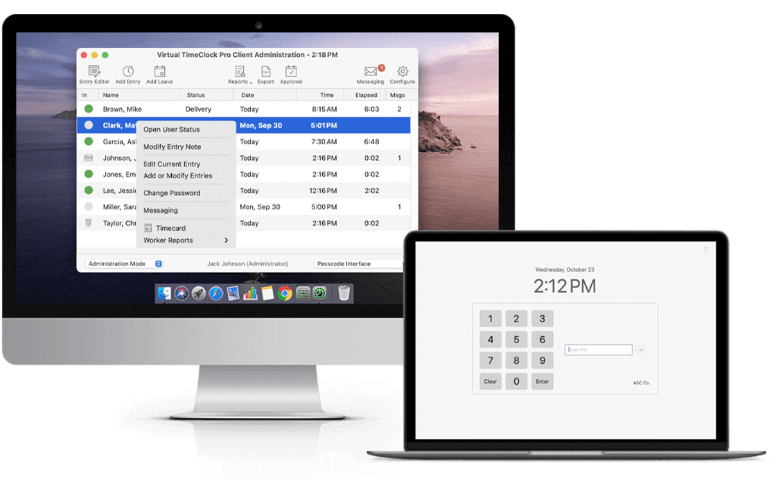 Virtual TimeClock on Mac and notebook