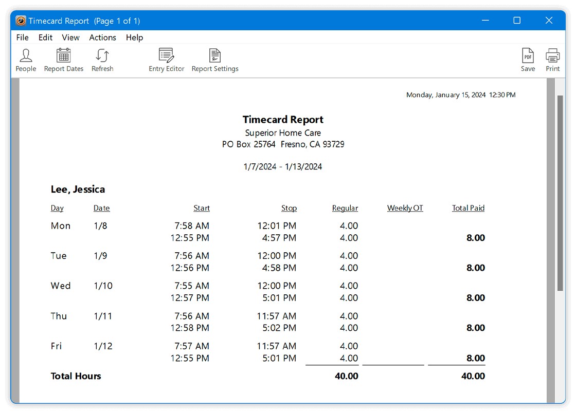 Basic Timecard One Week 1