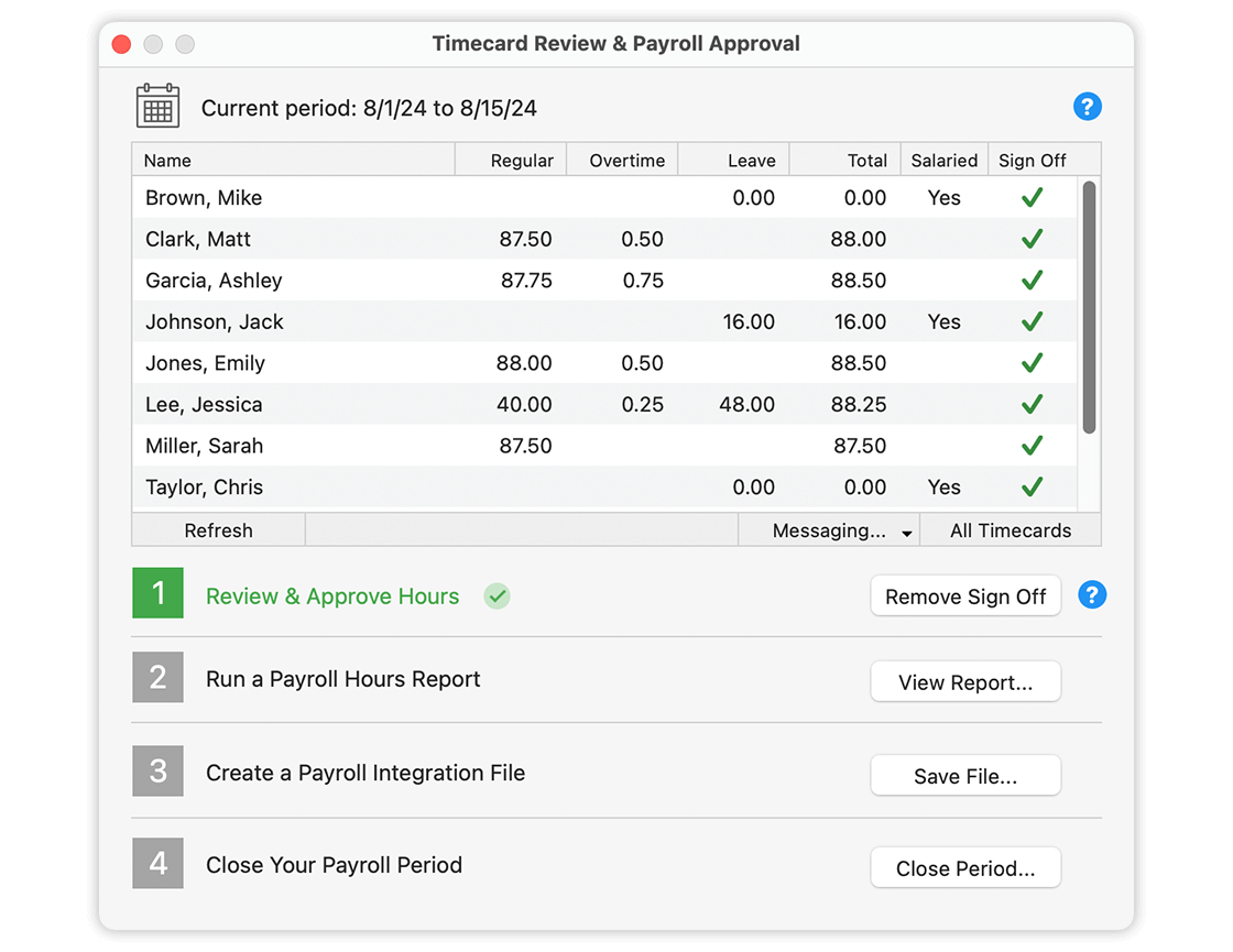 Payroll Approval Window