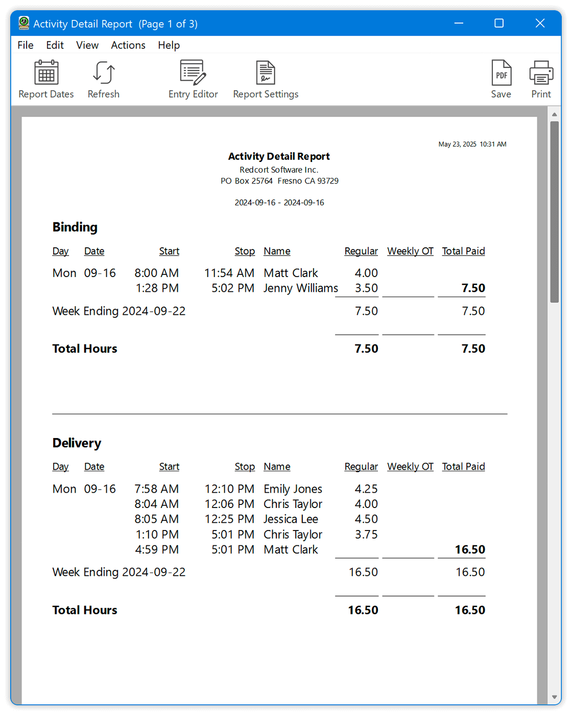 Activity Detail Report
