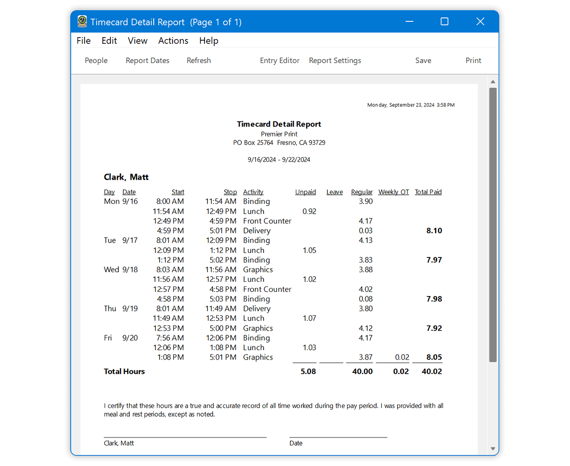 Weekly Timecard Report 1