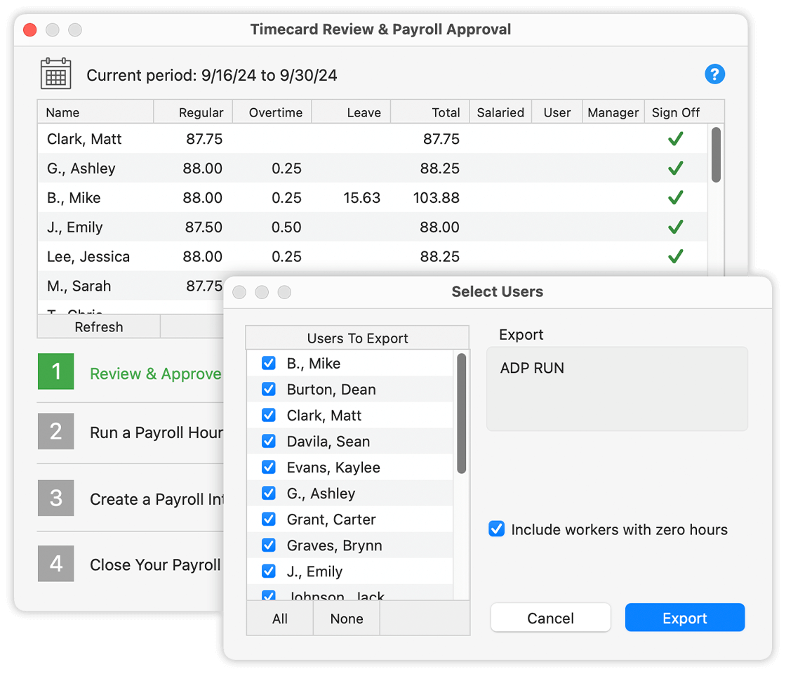 Payroll Export Window