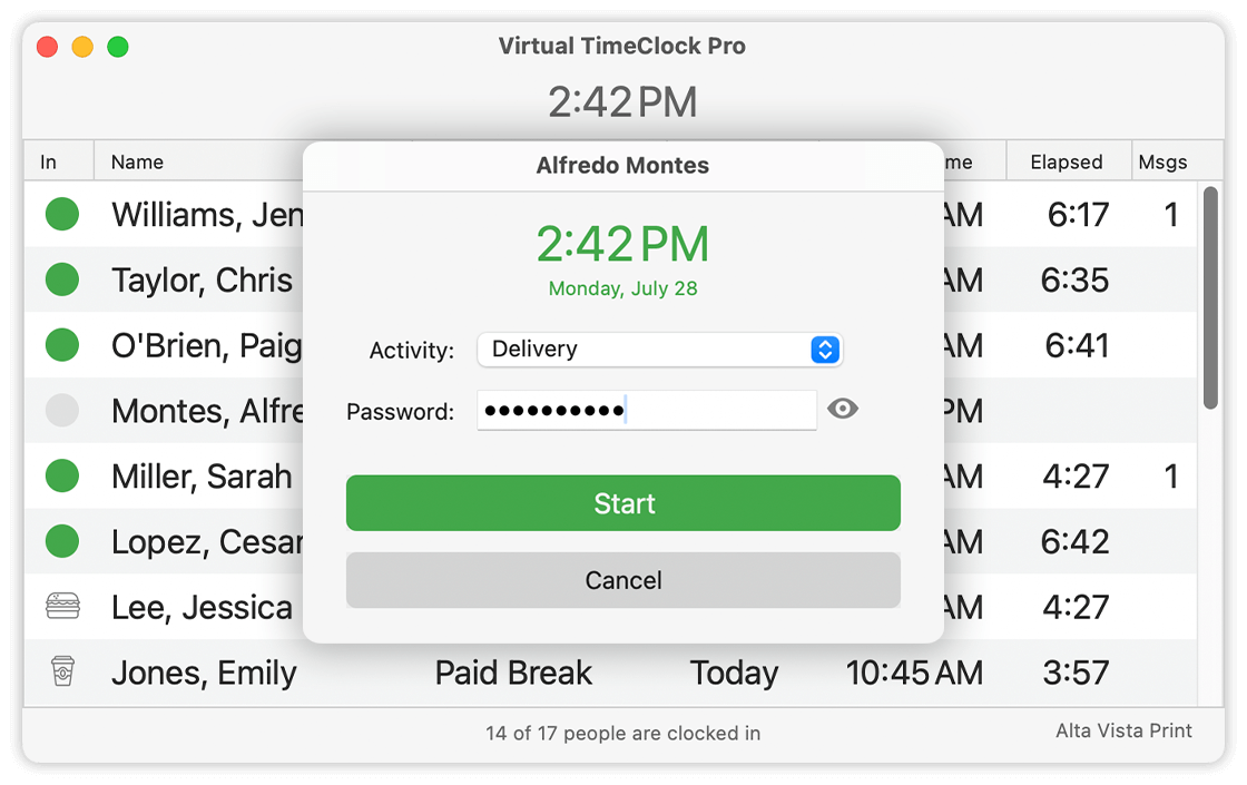 Virtual Time Clock User Sign In Password