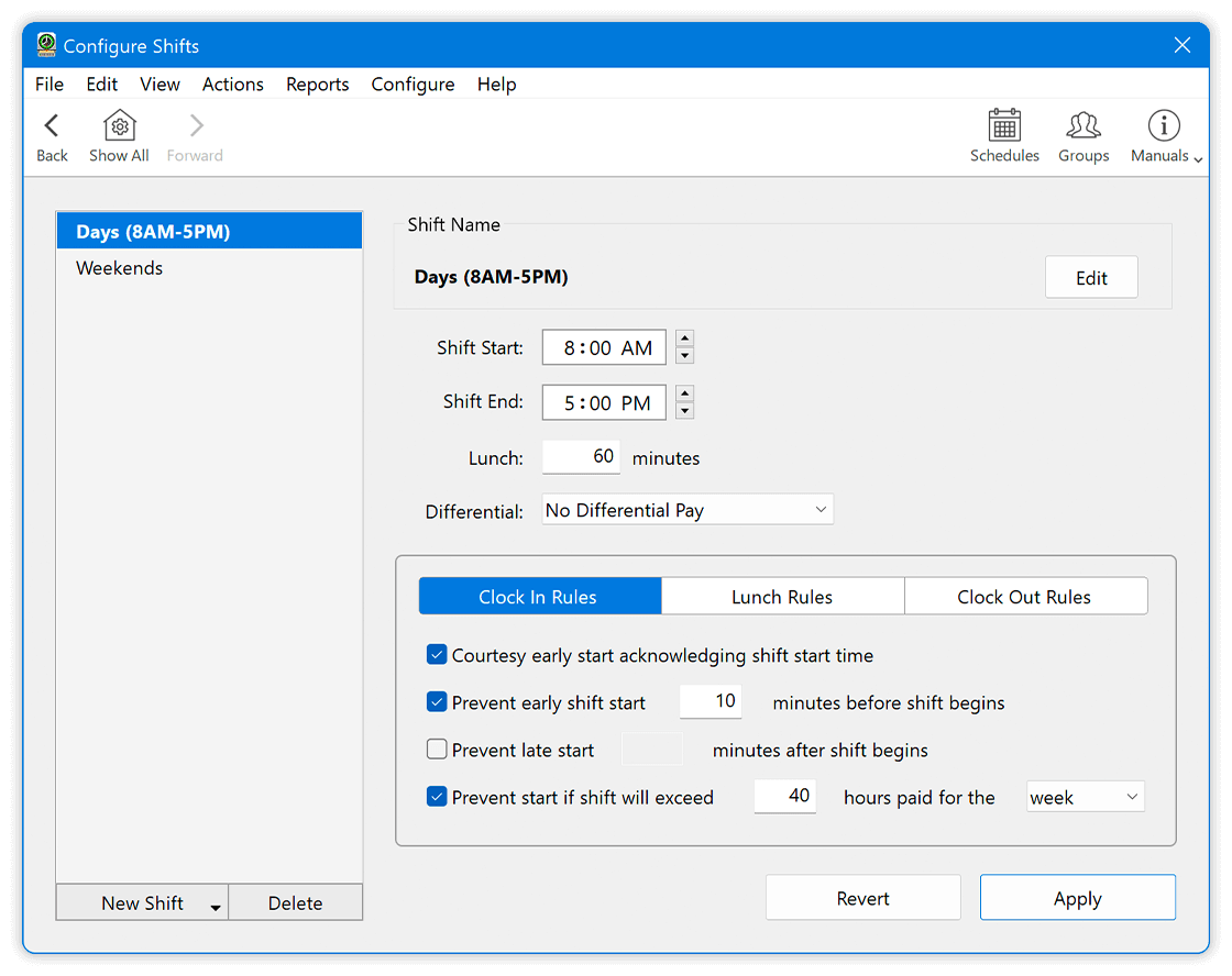 Configure Clock In Rules