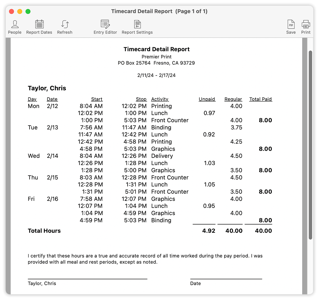 Quarter Hour Rounding Timecard