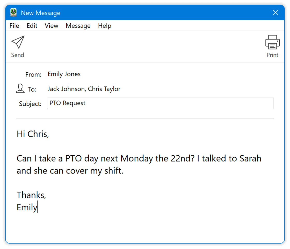 Pto Request Message