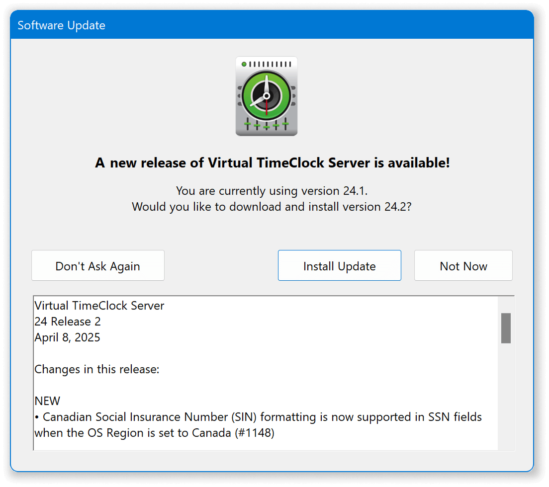 Virtual TimeClock 24 Release 2