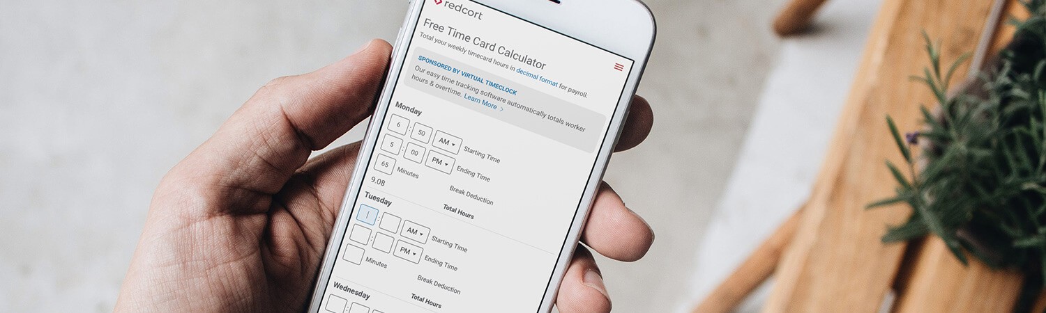 iPhone user with Redcort timecard calculator
