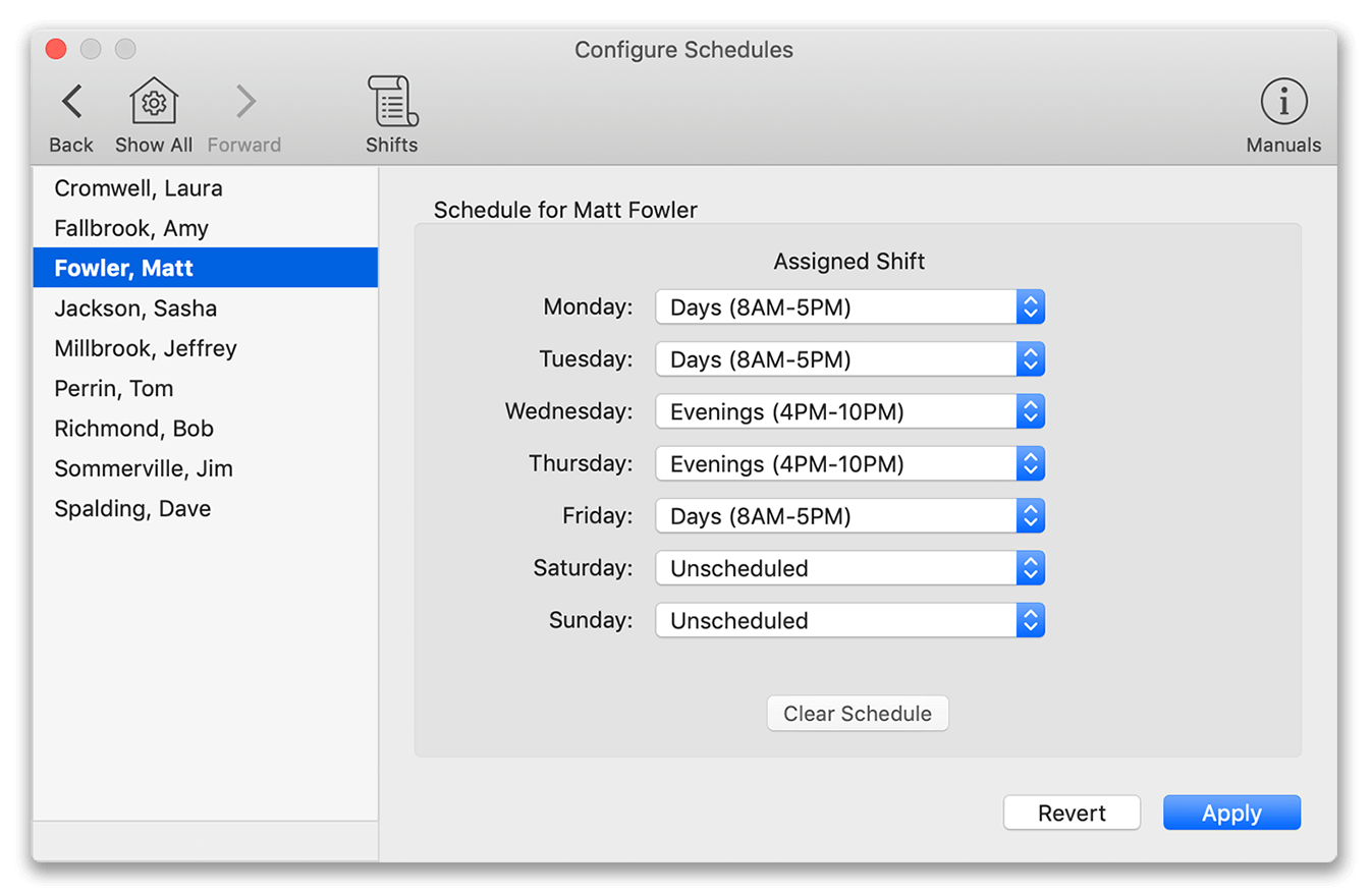 Assigning employee schedules