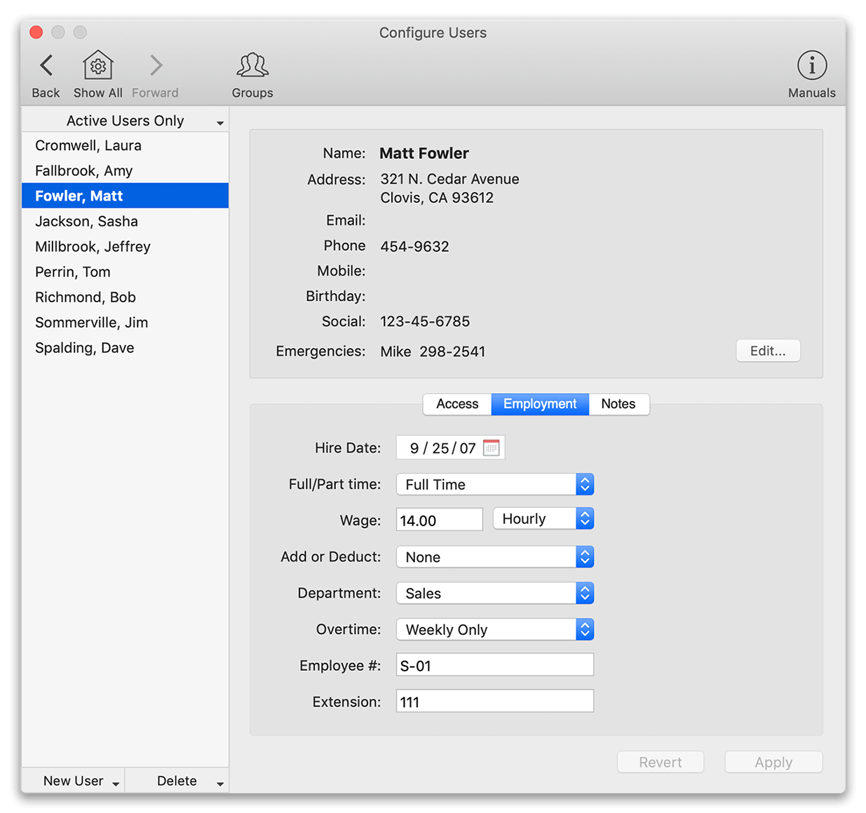 Employment tab for adding employment details