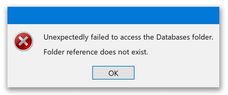 Unexpectedly failed to access the Databases folder message