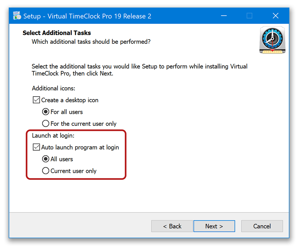 Selecting auto launch option during installation