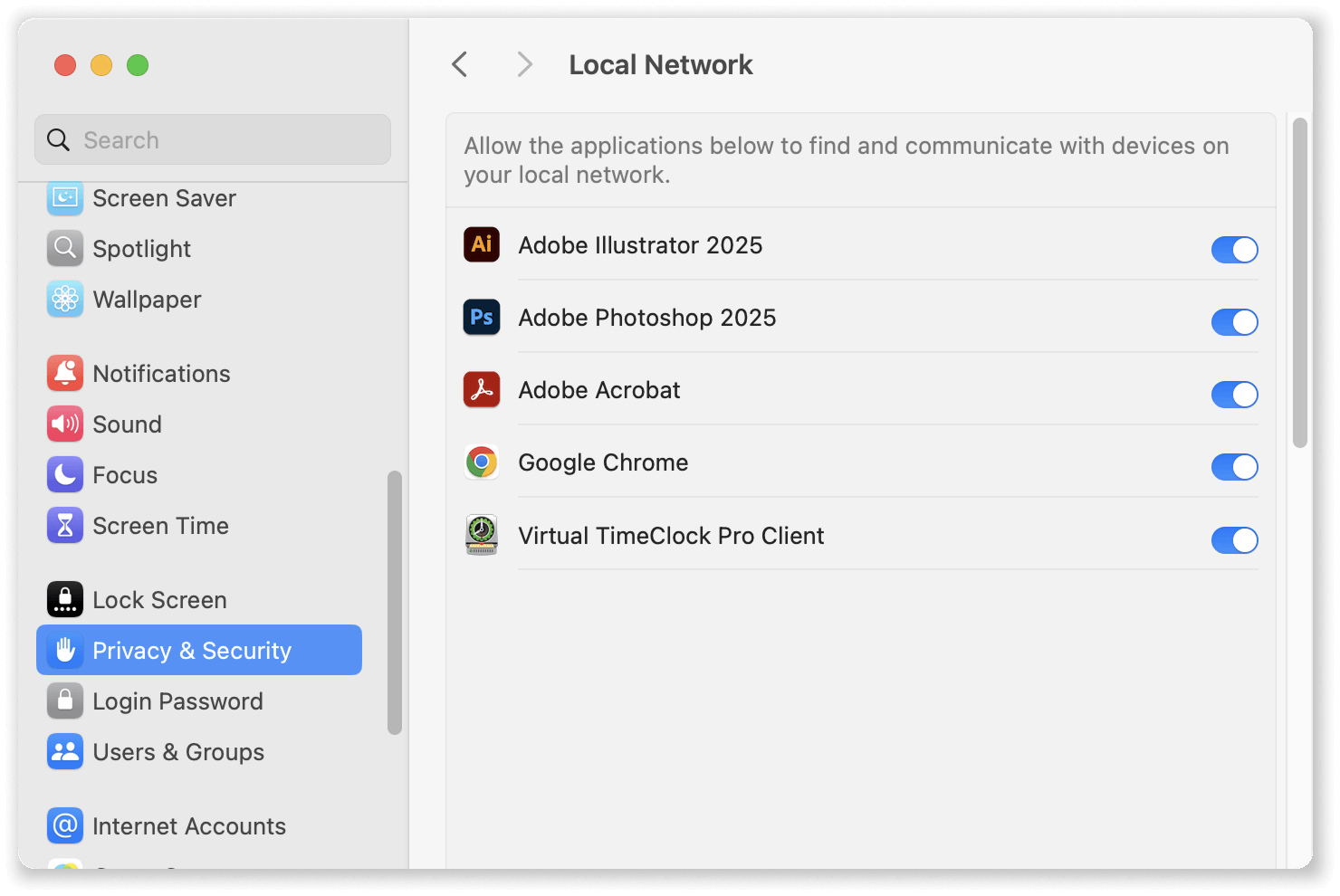 Local Network Security Settings Mac
