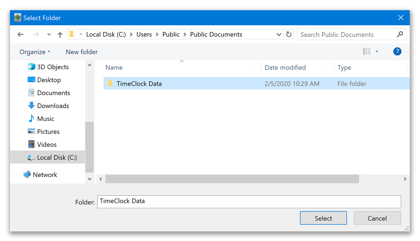 Opening database folder in Windows 10