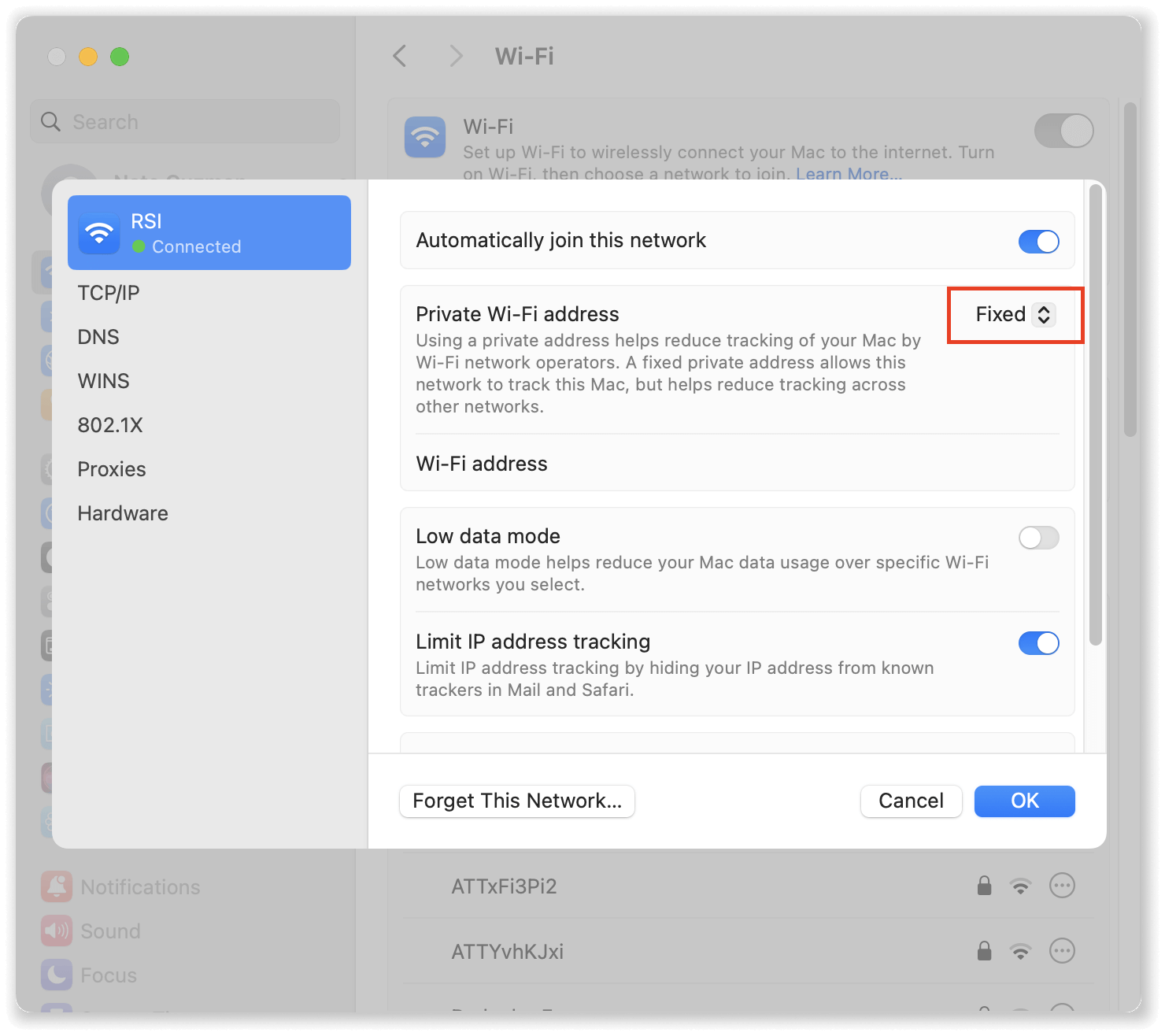 macOS 15 Sequoia Private Wifi Setting