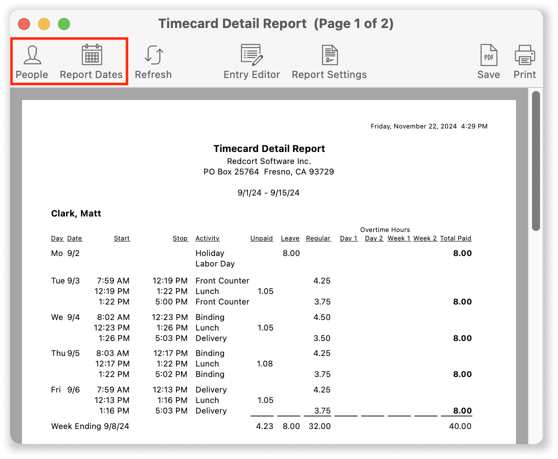 new report toolbar options
