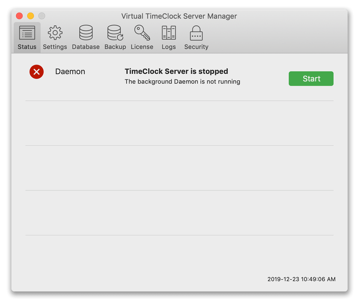 Virtual TimeClock background daemon is not running