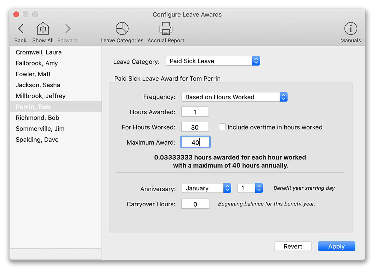 Adding a sick leave award in Virtual TimeClock software