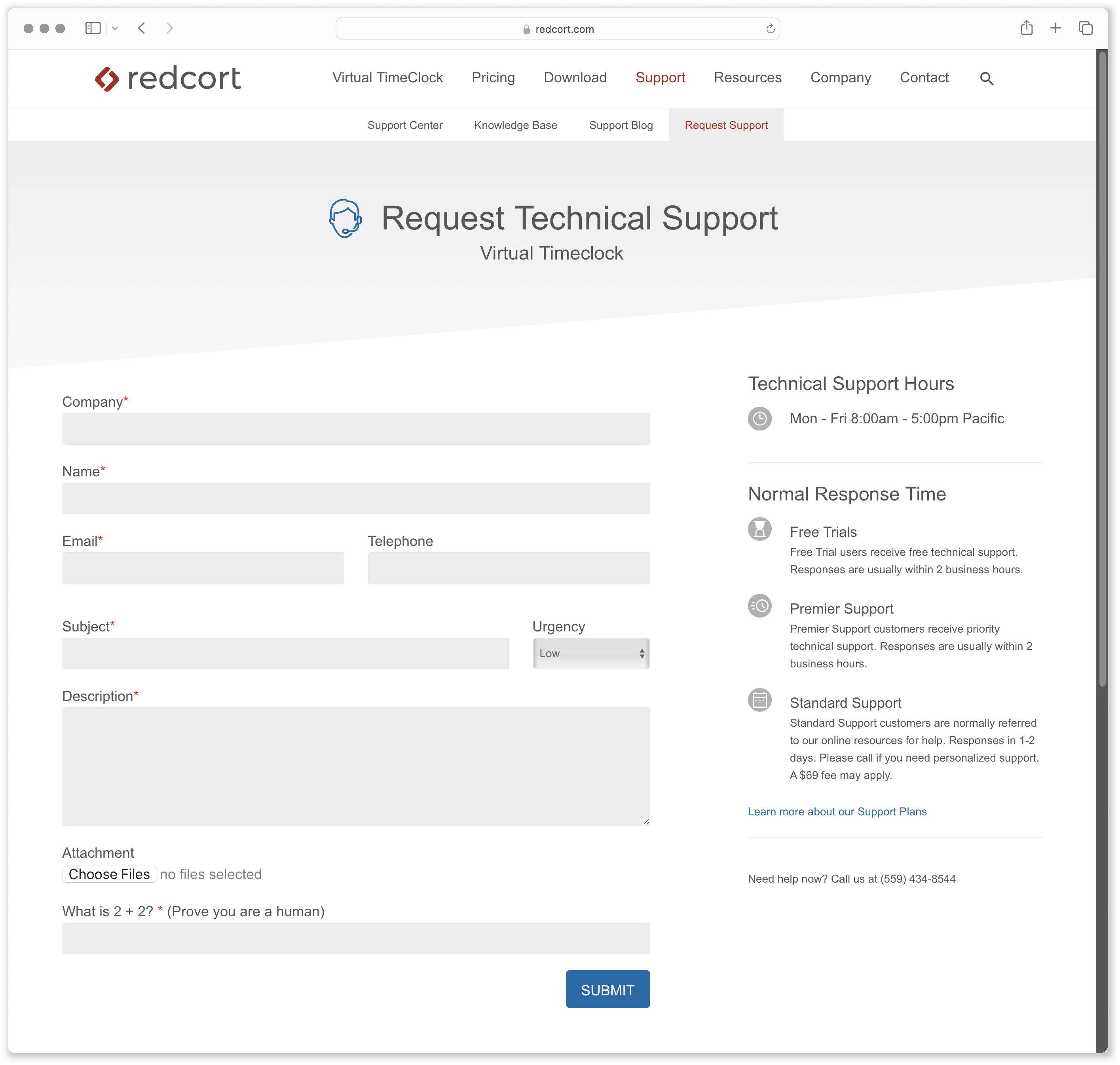 Request Support Form