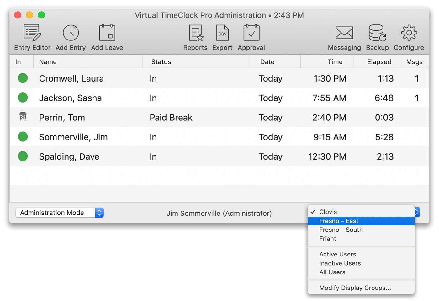 Switching between time clock groups