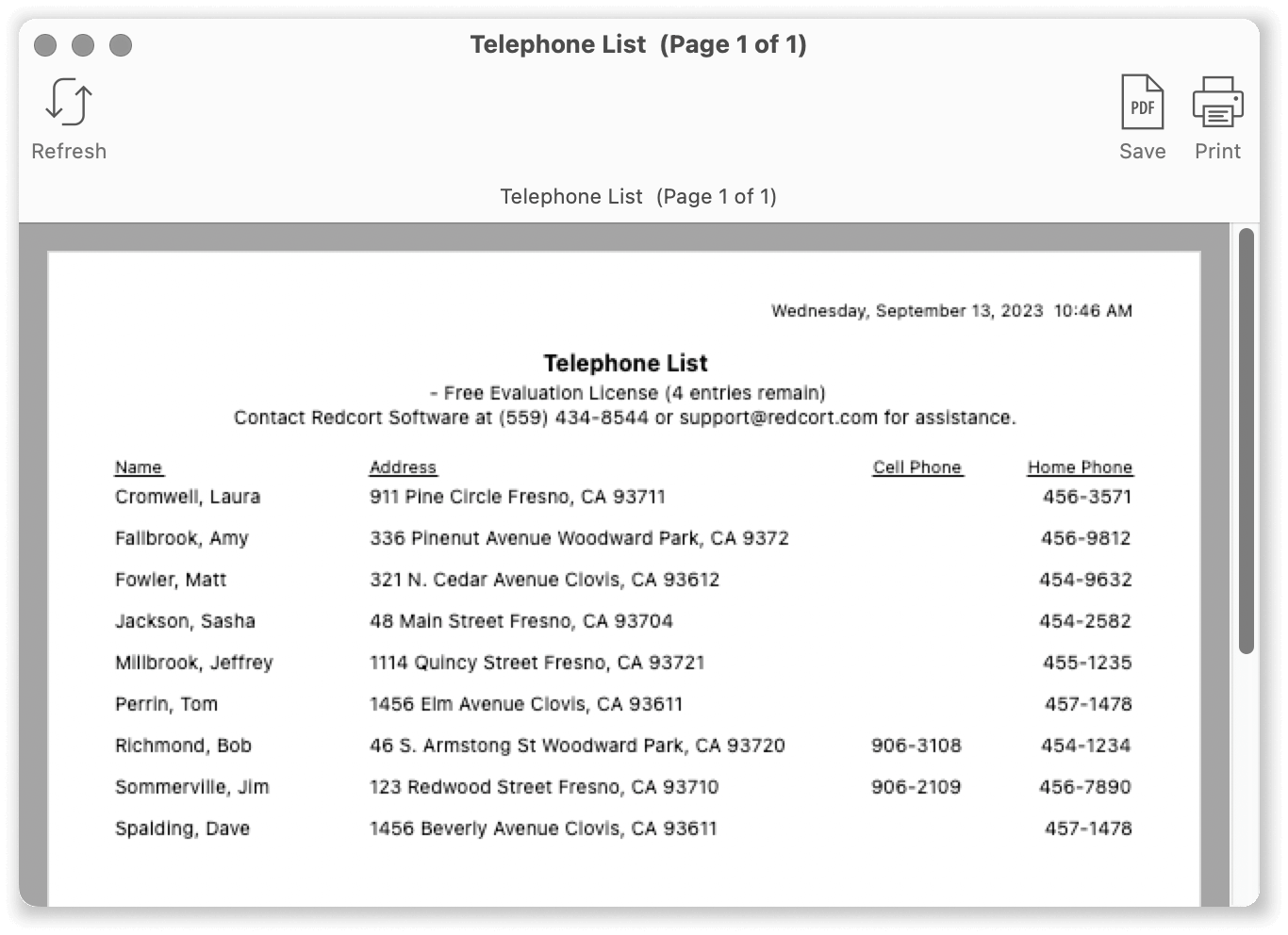 Telephone List Report